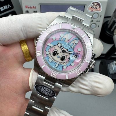 Clean Factory Rolex & Labubu Submariner Light Pink 40mm 3135 Movement SS Strap Men/Women Watch